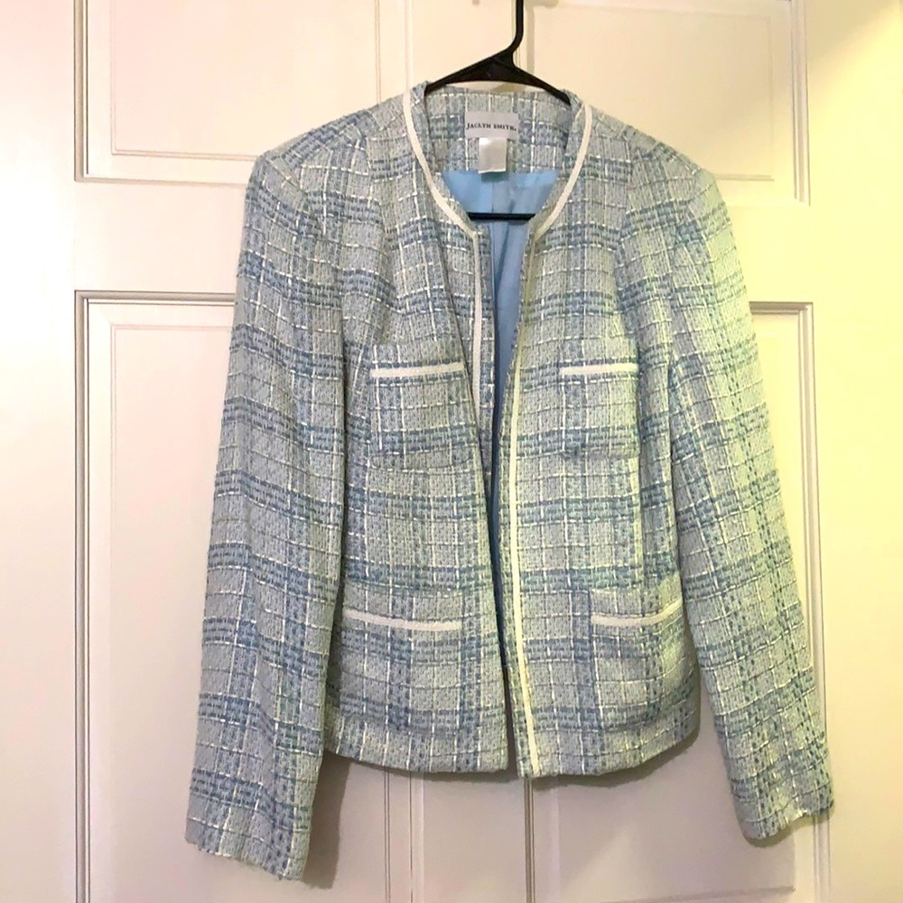 Light Blue Tweed by Jaclyn Smith size 8 Jacket Blazer Excellent Used Condition